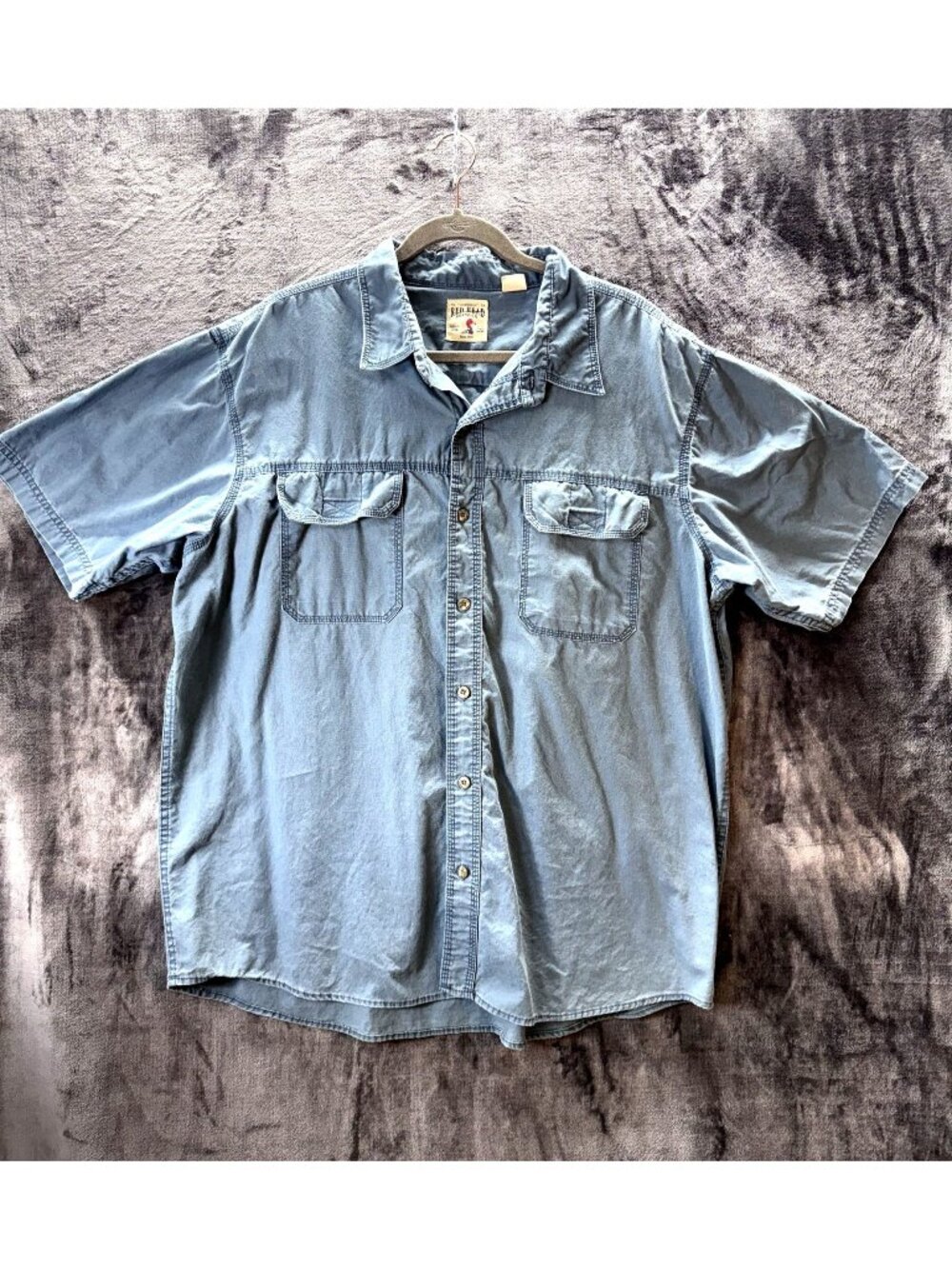 Red Head 2XL Blue Short Sleeve ButtonFront Shirt Cotton Outdoor Fishing